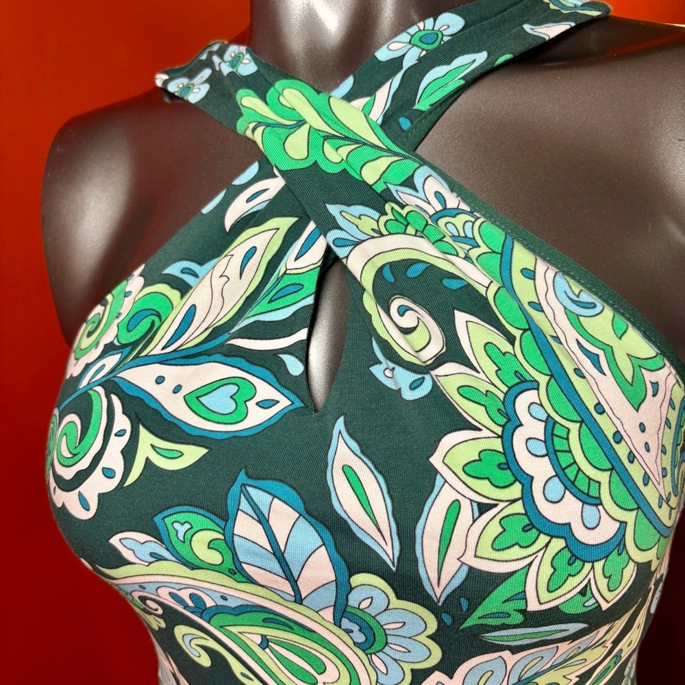 NWT LOFT Green and Blue Paisley Keyhole Midi Dress - Picture 5 of 9